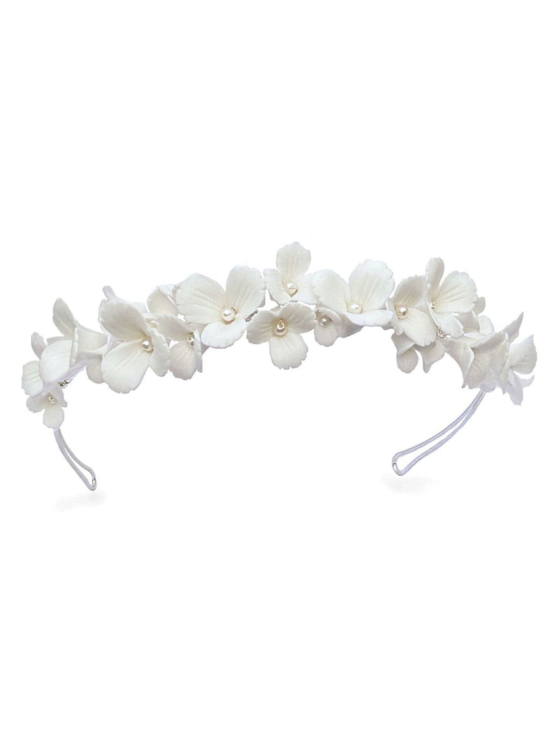 Silver Wildflower Dainty Ceramic Floral Tiara with Flexible Headband