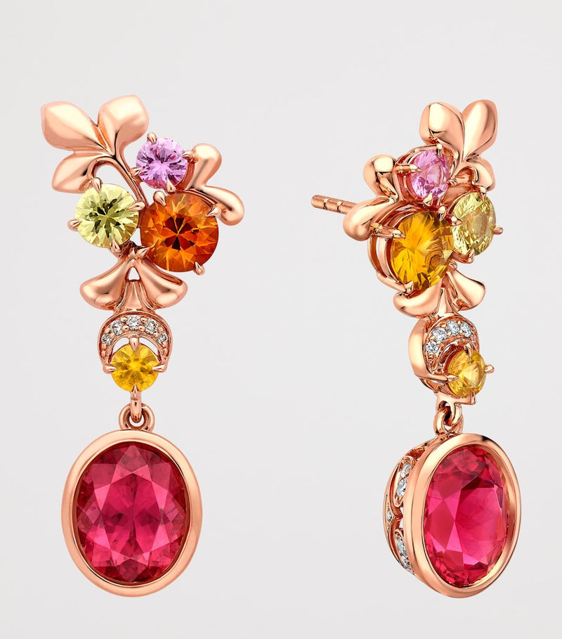 Boodles rose gold earrings with diamonds and tourmalines - British product