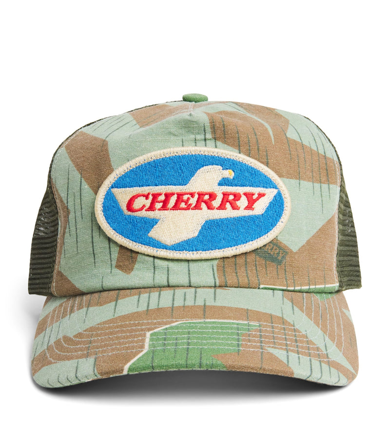 Cherry Los Angeles trucker cap with camouflage and eagle patch (British brand)