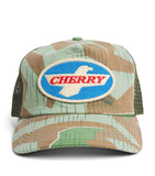 Cherry Los Angeles trucker cap with camouflage and eagle patch (British brand)