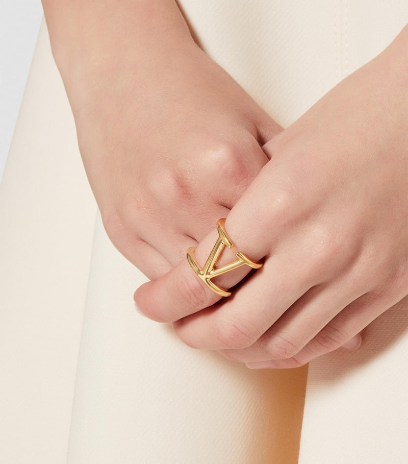 Valentino Garavani VLogo Signature ring in gold-tone brass, imported from the UK