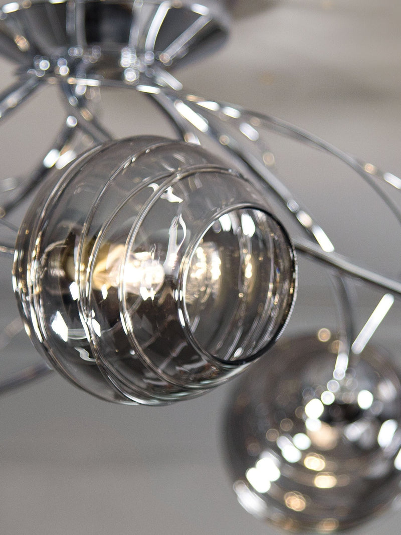 Smoke Grey Drizzle ceiling light with chrome finish and smoke glass shades, UK version