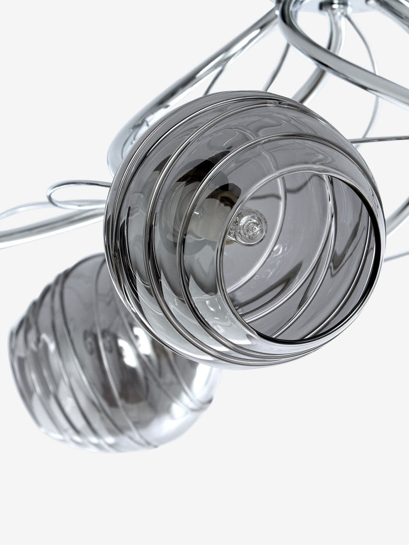 Smoke Grey Drizzle ceiling light with chrome finish and smoke glass shades, UK version