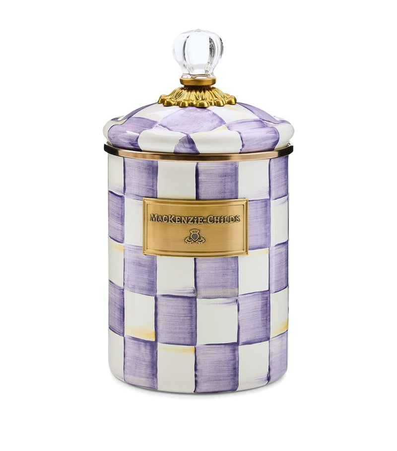 MacKenzie-Childs medium violet check canister 21.5cm (British brand)