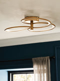Raya flush ceiling light with brass finish and integrated LED (British brand)