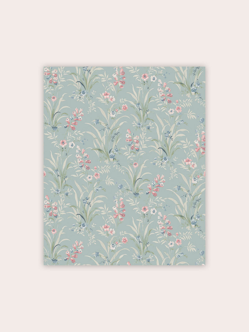 Laura Ashley Mosedale Posy wallpaper sample A4 dark duck egg blue, UK version