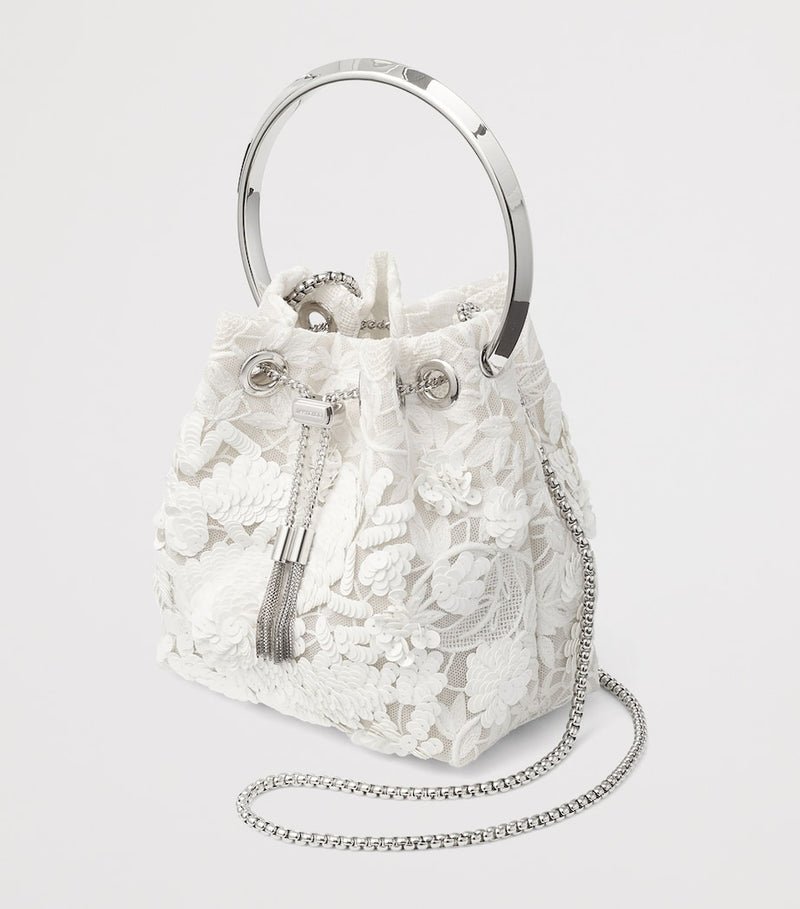 Jimmy Choo Bon Bon top-handle bag with embroidered lace and sequins - British product