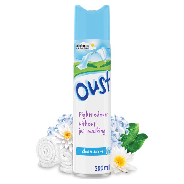 Oust Odour Eliminator Aerosol Clean Scent Air Freshener   300ml - McGrocer