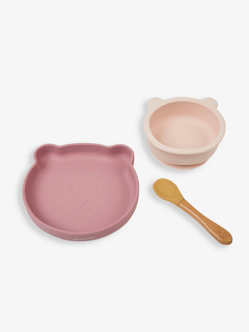 JoJo Maman Bébé pink silicone mealtime bear set, UK version