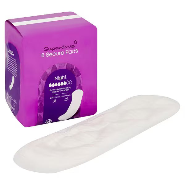 Superdrug Night Incontinence Pads x8 (British brand)