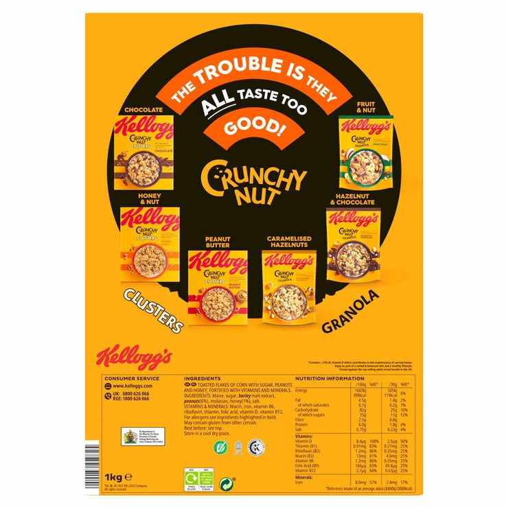 Kellogg's crunchy nut cereal with honey and peanuts, 2kg twin pack, UK version