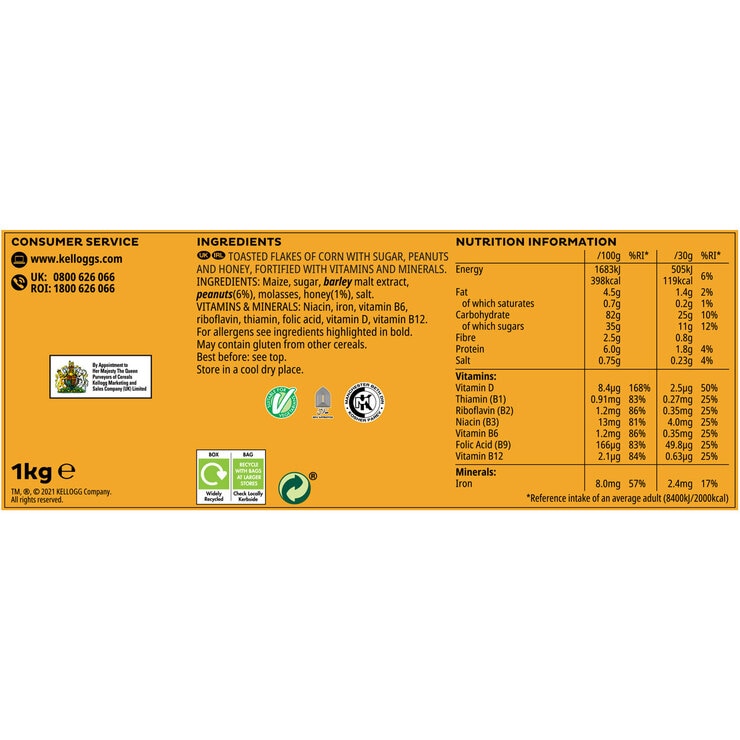 Kellogg's crunchy nut cereal with honey and peanuts, 2kg twin pack, UK version