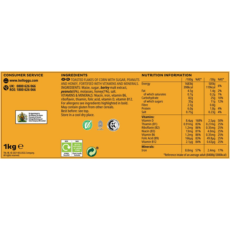 Kellogg's crunchy nut cereal with honey and peanuts, 2kg twin pack, UK version