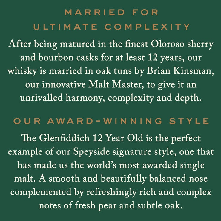 Glenfiddich 12 Year Old Single Malt Whisky 70cl (British brand)