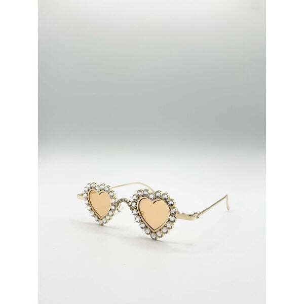 SVNX Heart Diamante sunglasses gold frame champagne lenses, imported from the UK