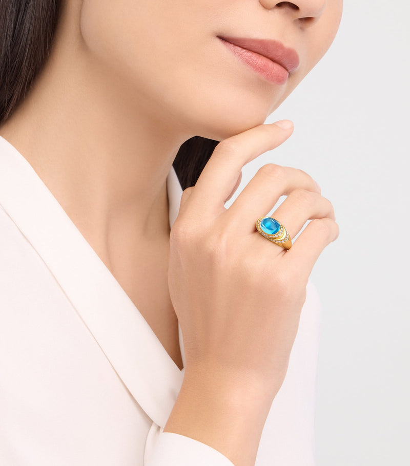 Bvlgari cocktail ring with blue topaz and diamonds (British brand)