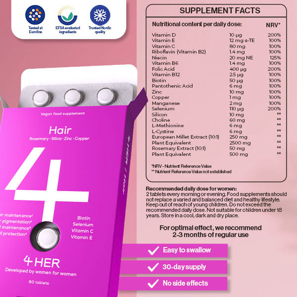 4HER Hair vitamins 60 tablets, imported from the UK