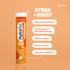 Hydrafizz Hydra + Boost effervescent supplement orange flavour, imported from the UK