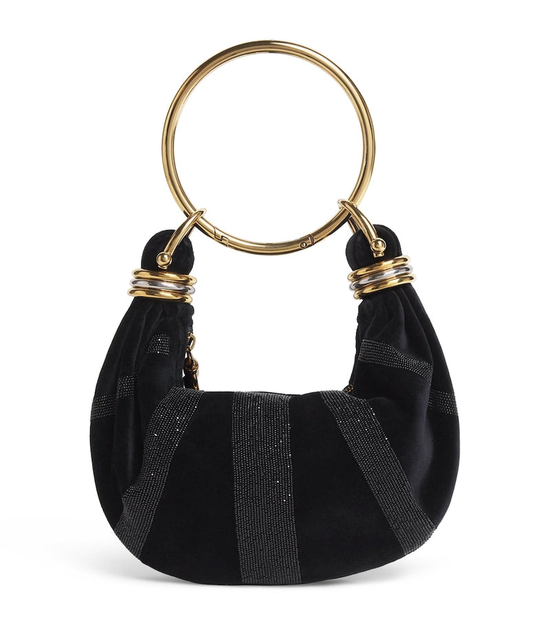 Chloé mini velvet bracelet bag with crystal embellishment - British product