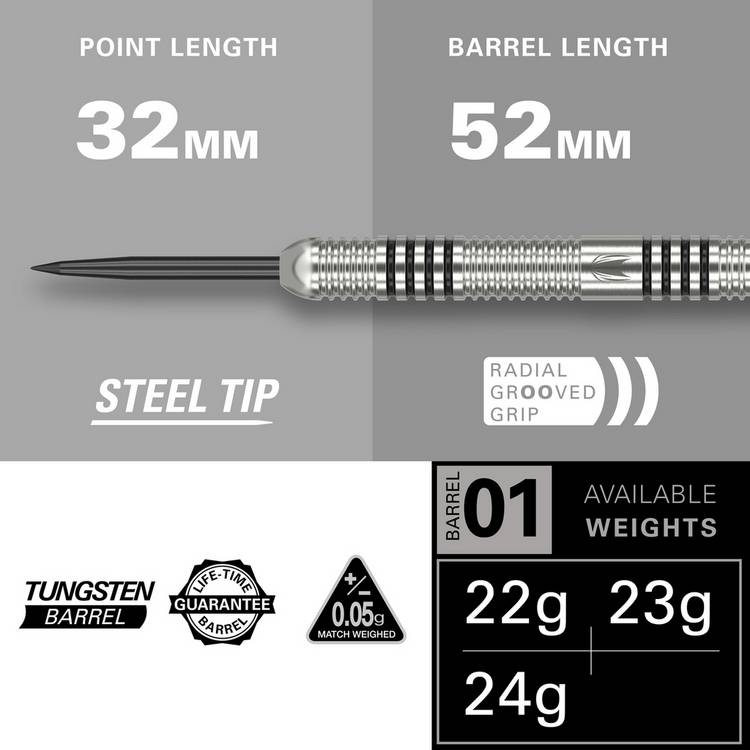 Target Phil Taylor 22g tungsten darts set, imported from the UK