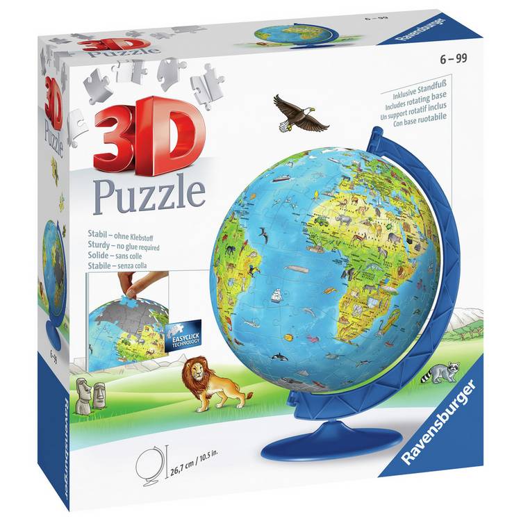 Children's 3D puzzle globe 180 piece world map - British product