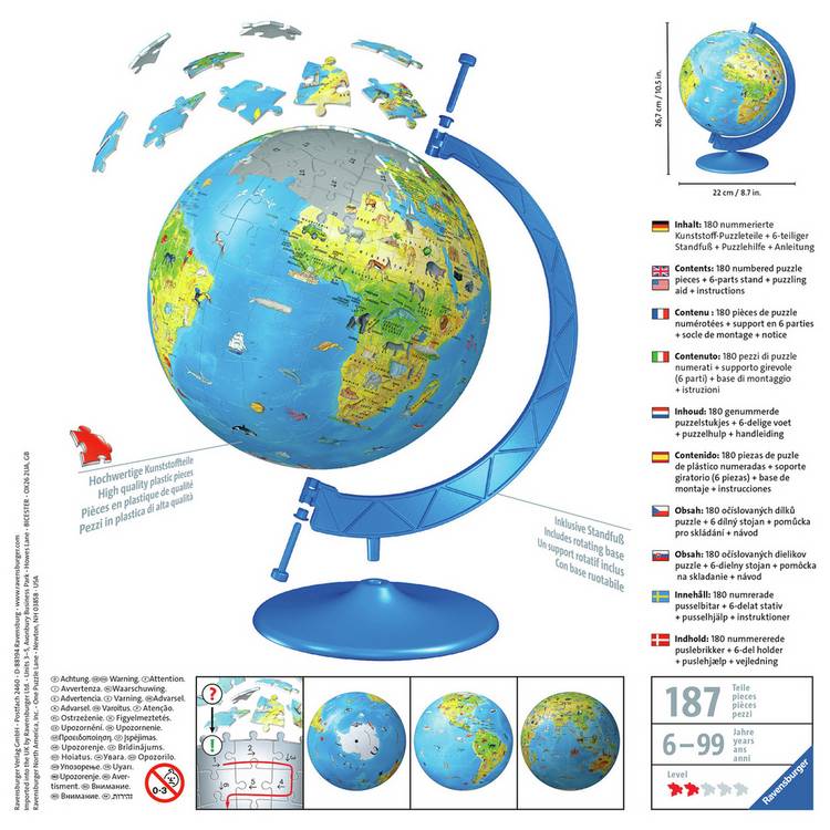 Children's 3D puzzle globe 180 piece world map - British product