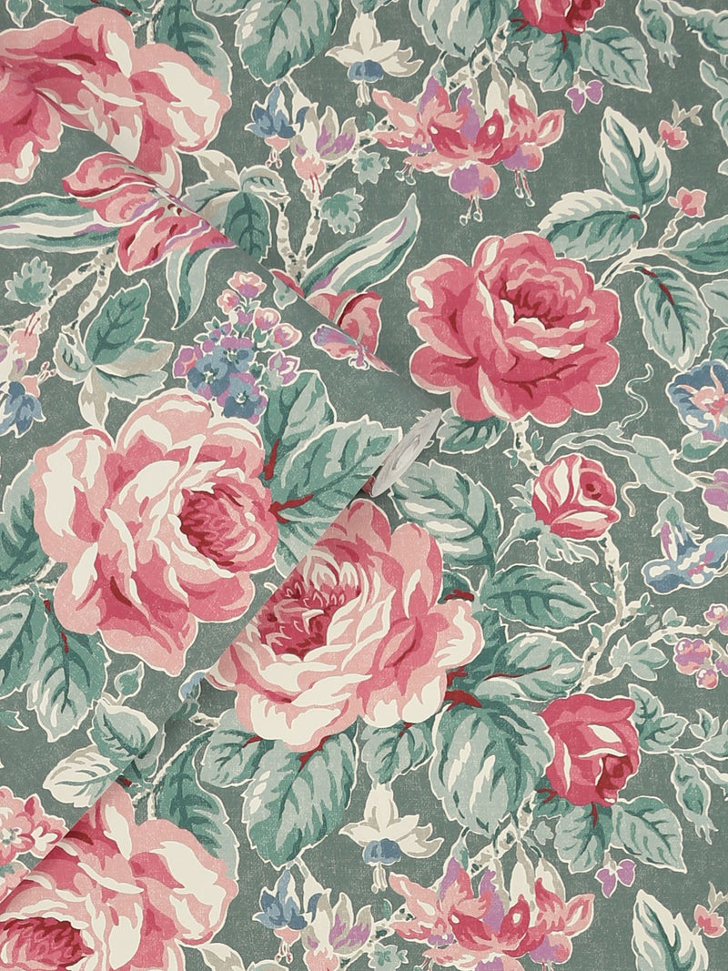 Laura Ashley Wild Roses fern green wallpaper 10m, imported from the UK