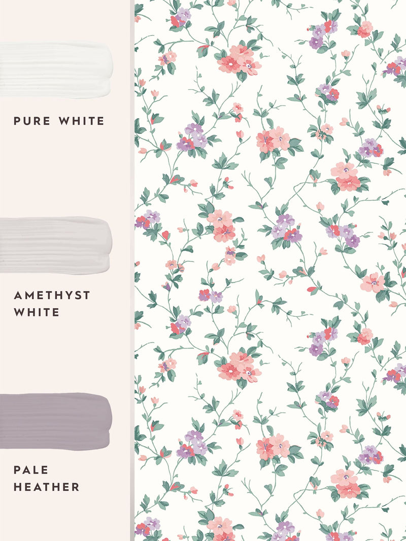 Laura Ashley Coral Pink Priory wallpaper 10-metre roll, UK version