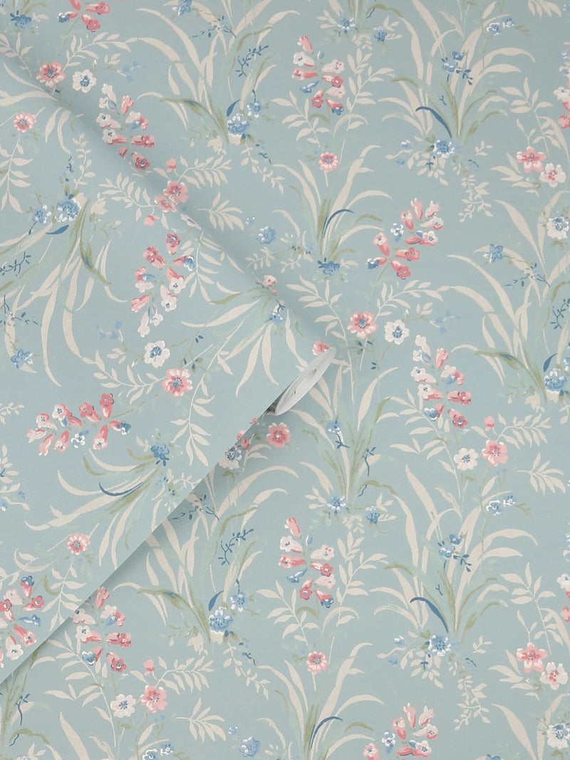 Laura Ashley Mosedale Posy wallpaper duck egg blue 10m - British product