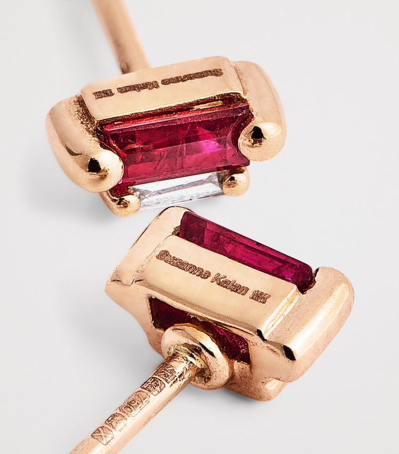 Suzanne Kalan rose gold ruby diamond stud earrings - British product