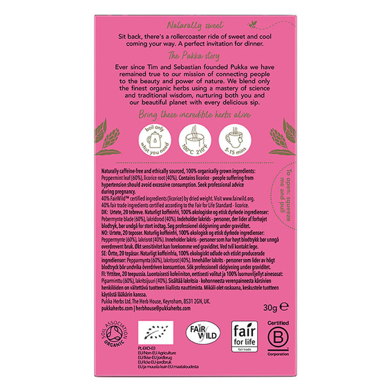 Pukka Peppermint Licorice Tea 20 Tea Bags, imported from the UK