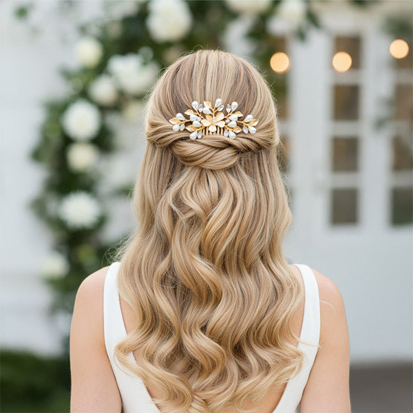 Livingandhome wedding hair comb floral leaf design - British product