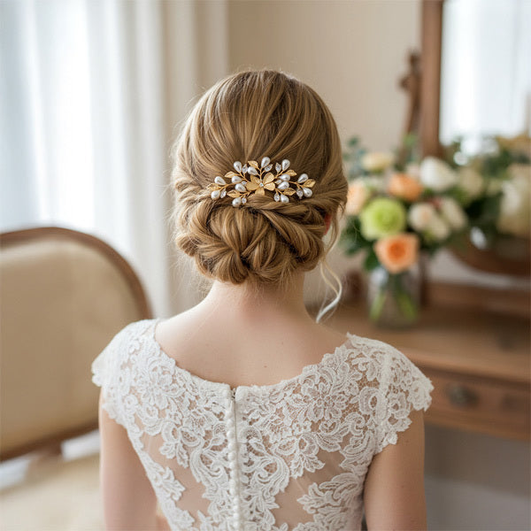Livingandhome wedding hair comb floral leaf design - British product
