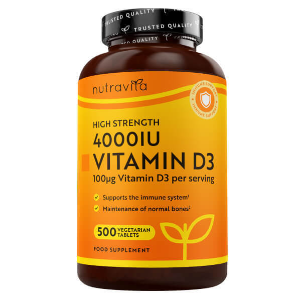 Nutravita Vitamin D3 supplement 4000 IU 500 tablets, imported from the UK