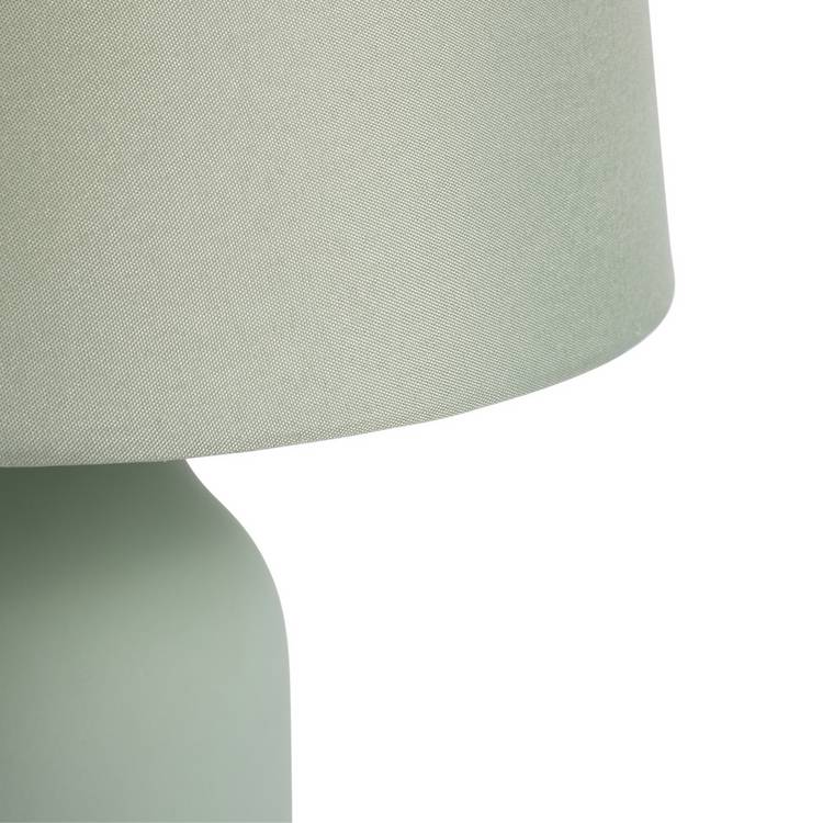 Argos Home sage green ceramic table lamp with fabric shade, imported from the UK