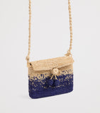 Bonpoint raffia cross-body bag with blueberry tassels (British brand)