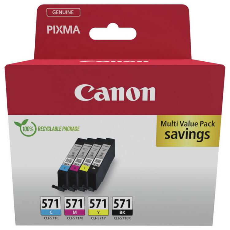 Canon CLI-571 ink cartridges multipack black and colour, UK version