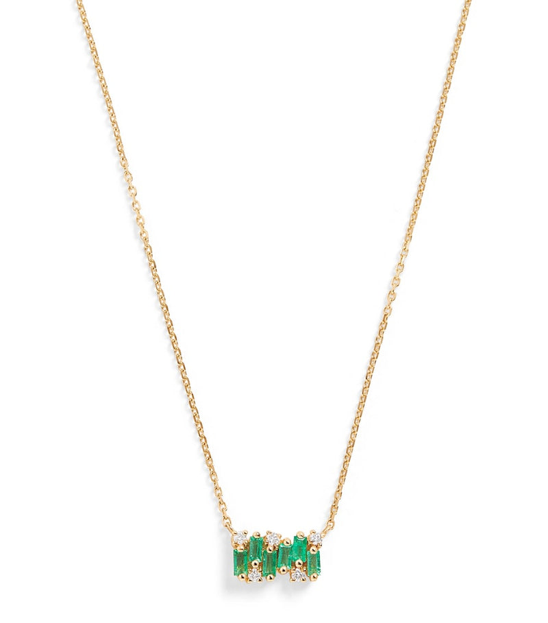 Suzanne Kalan emerald and diamond pendant necklace, imported from the UK