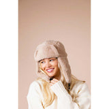 SVNX plush trapper hat in beige, imported from the UK