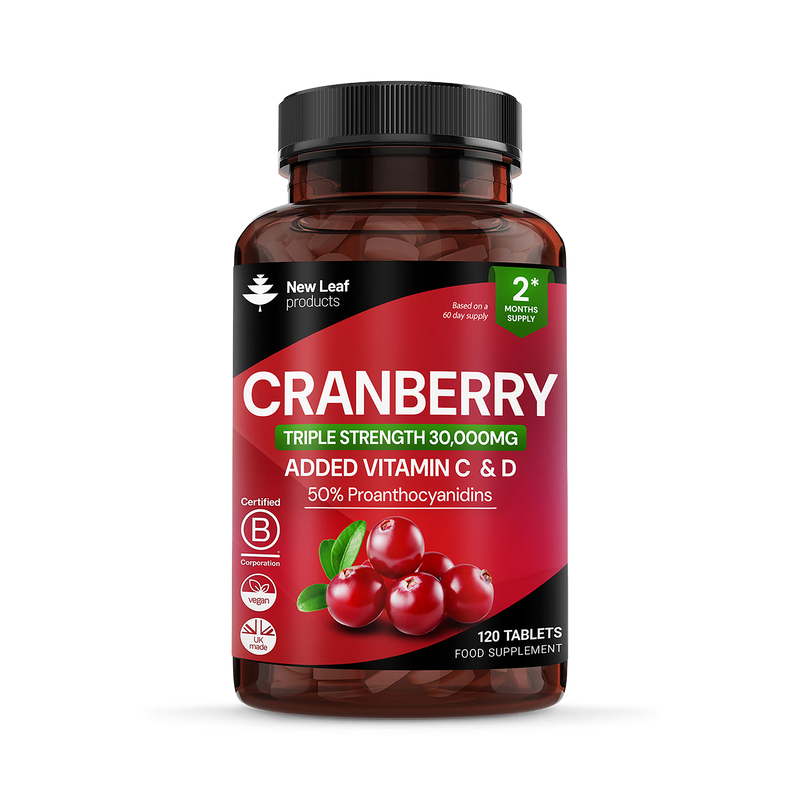 New Leaf Products cranberry vitamin C and D tablets 120 count, British brand