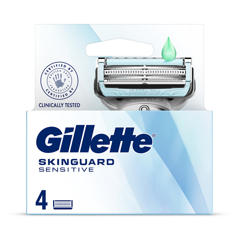 Gillette SkinGuard Sensitive razor blade refills 4 blades (British brand)