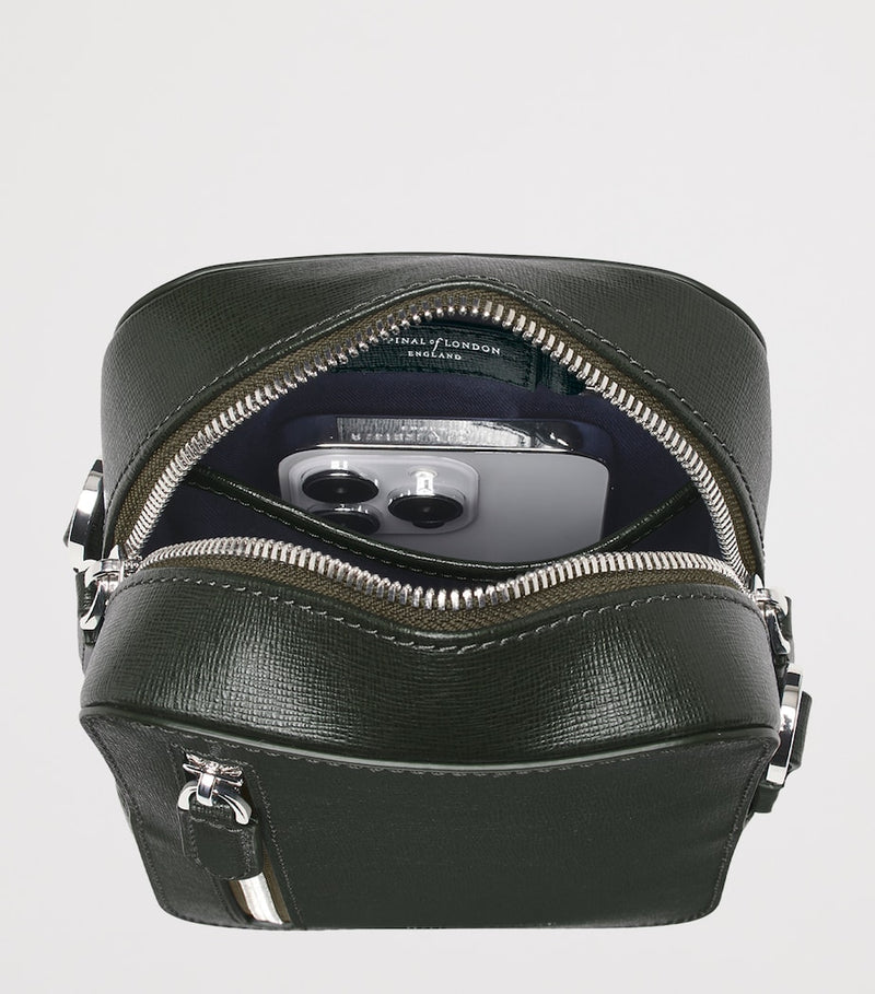 Aspinal of London leather Reporter North South cross-body bag, imported from the UK