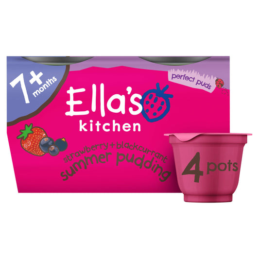 Ella's Kitchen Strawberry + Blackcurrant Summer Pudding 7 Months+ 4x80g GOODS Sainsburys   