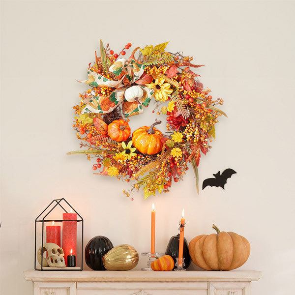 Livingandhome Halloween pumpkin maple leaf wreath 50cm (British brand)