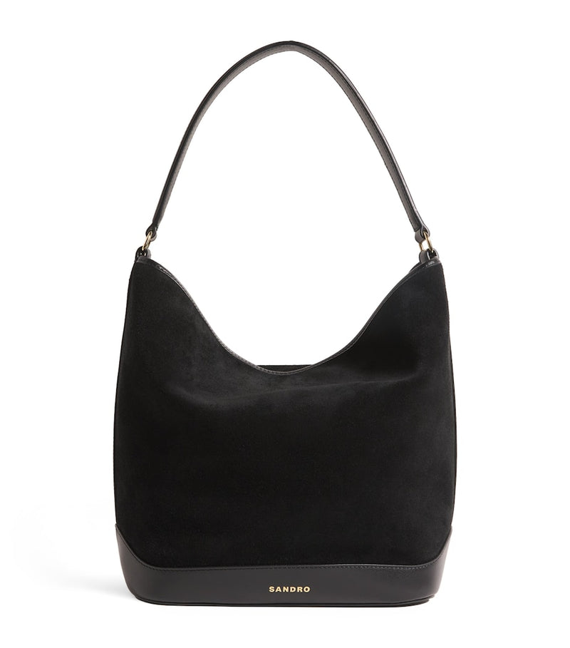 Sandro Paris suede Tangoso bucket bag with gold-tone hardware - British product