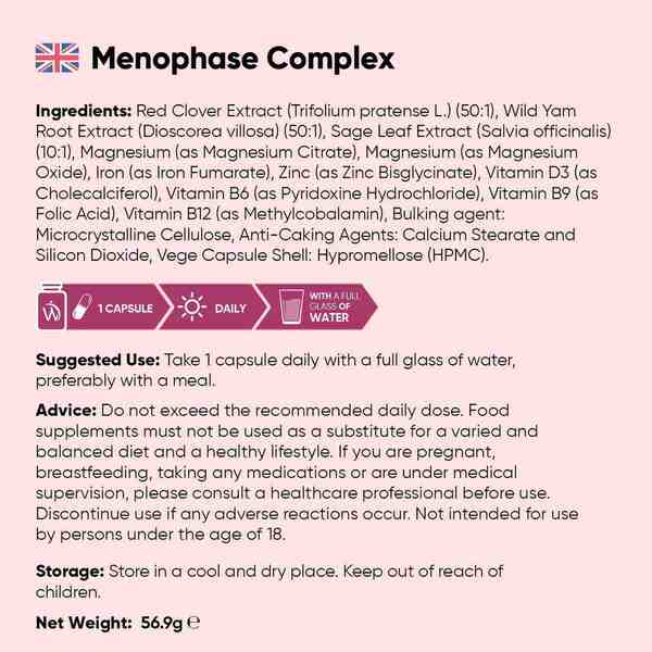 WeightWorld Menophase Complex 120 vegan capsules - British product