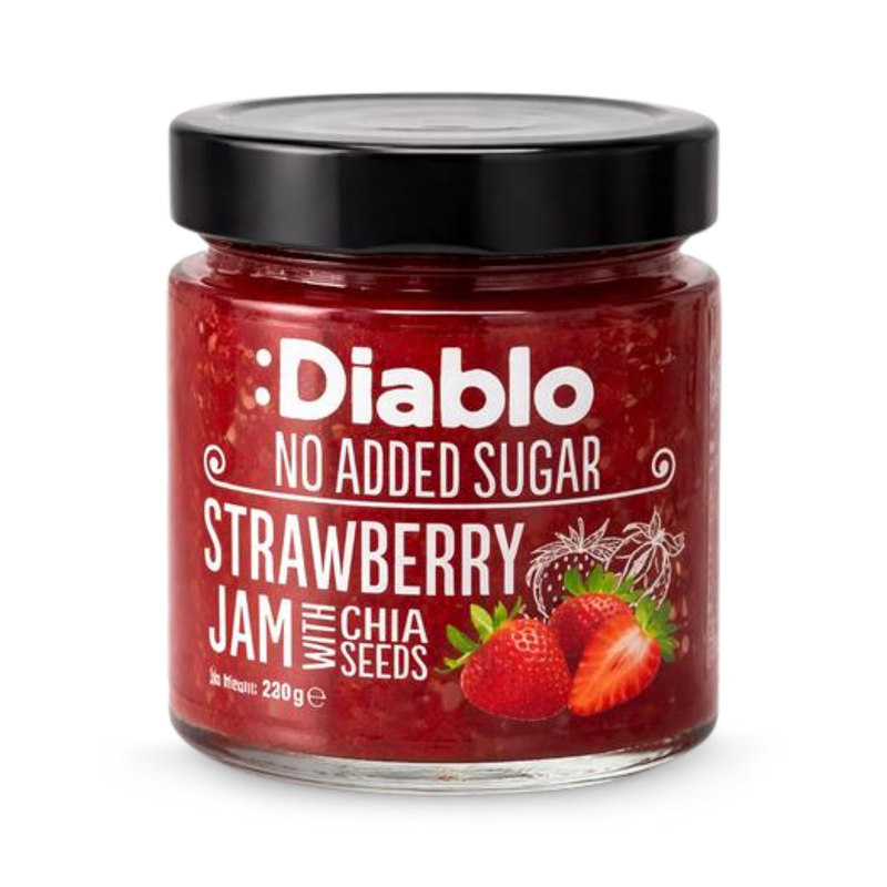 Diablo no added sugar strawberry jam 230g jar (British brand)