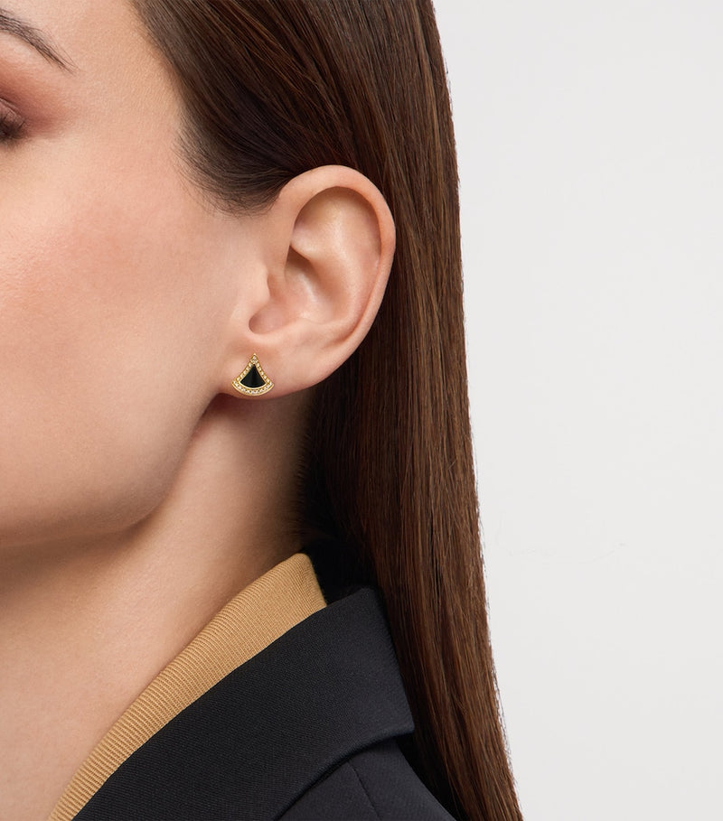 Bvlgari Divas' Dream yellow gold onyx diamond earrings, imported from the UK