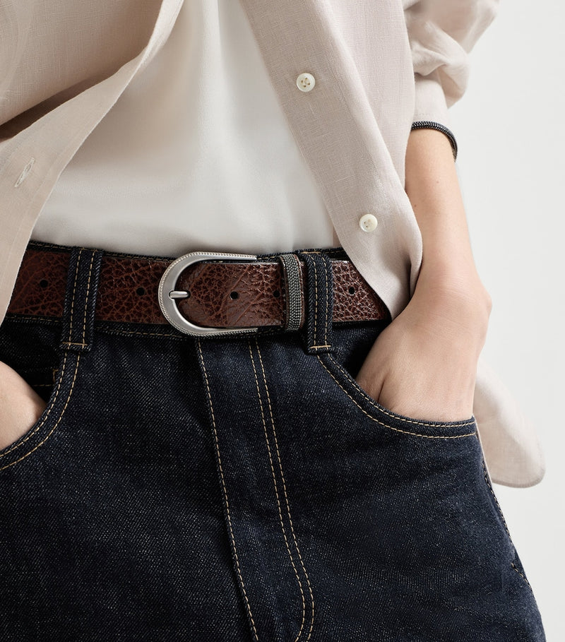 Brunello Cucinelli hammered calfskin belt with monili beading (British brand)