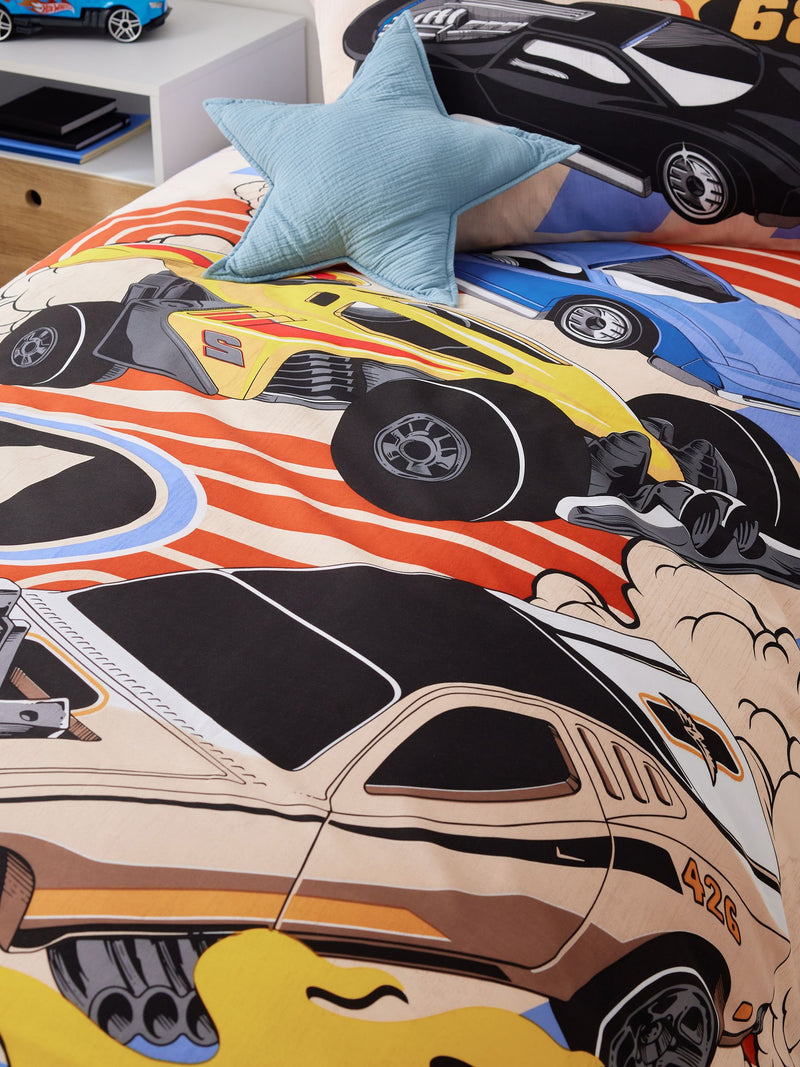 Hot Wheels reversible single duvet cover and pillowcase set, imported from the UK